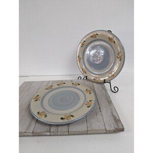 Vintage Louisville Stoneware Pottery Primrose 9 1/4" Salad Luncheon Plates Set 2